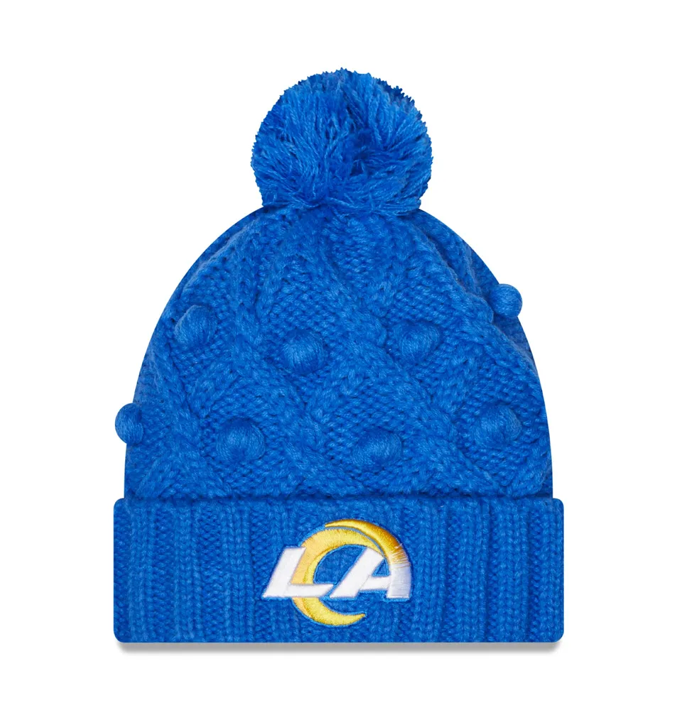 Bonnet en tricot à revers Toasty des Los Angeles Rams pour femme avec pompon Royal New Era