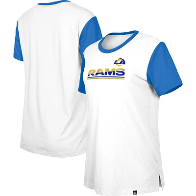 T-shirt Los Angeles Rams Third Down Colorblock New Era blanc/bleu roi pour femme