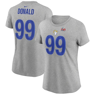 T-shirt pour femme Nike Aaron Donald Royal Los Angeles Rams Super Bowl LVI avec nom et numéro