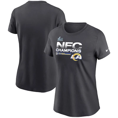 Women's Nike Anthracite Los Angeles Rams 2021 NFC Champions Locker Room Trophy Collection T-Shirt