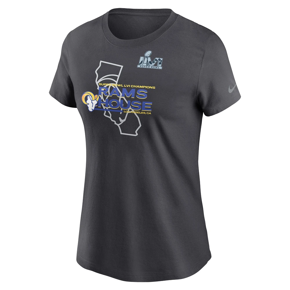 Women's Nike Anthracite Los Angeles Rams Super Bowl LVI Champions Hometown T-Shirt