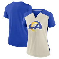 T-shirt à encolure crantée Nike Bone/Royal Los Angeles Rams Impact Exceed Performance pour Femme