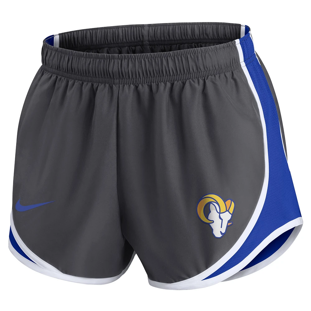 Women's Nike Charcoal Los Angeles Rams Logo Performance Tempo Shorts