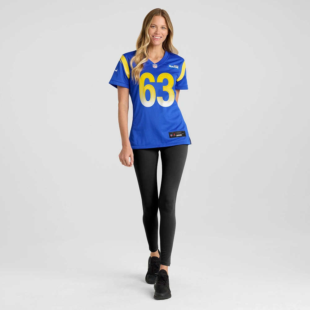 Maillot Nike Dylan McMahon Royal Los Angeles Rams Team Game pour femme