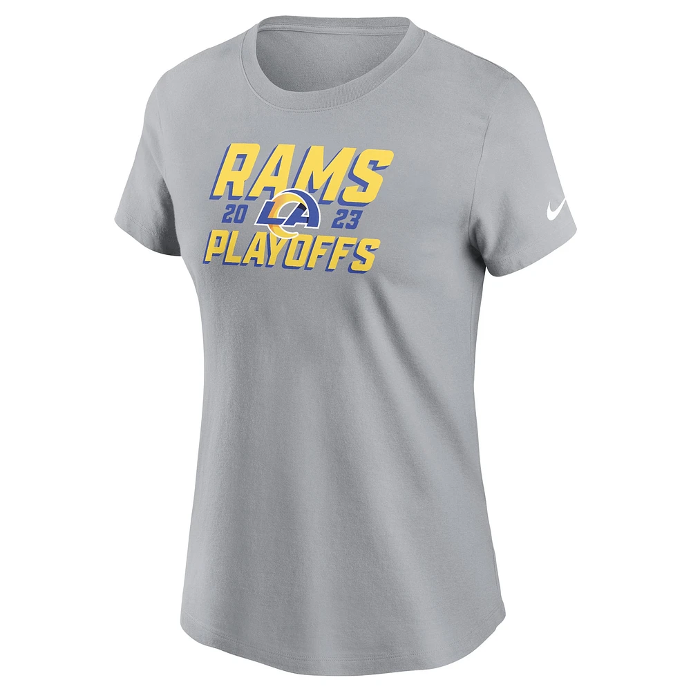 T-shirt emblématique Nike gris Los Angeles Rams 2023 NFL Playoffs pour femme