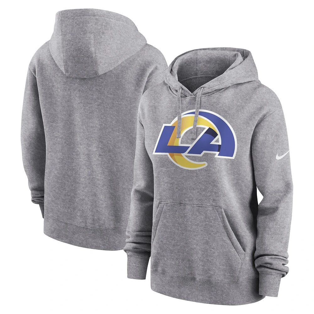 Women's Nike Heather Gray Los Angeles Rams Team Logo Club Fleece Pullover Hoodie