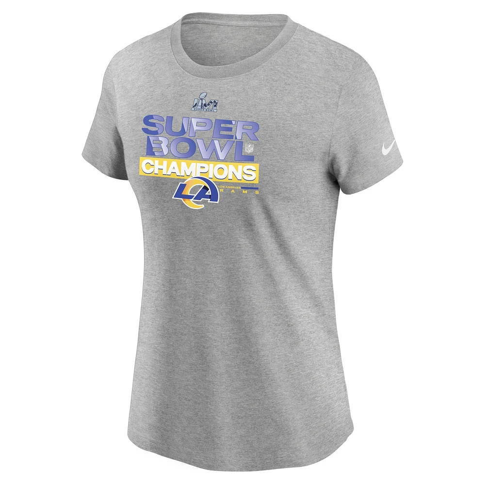 T-shirt pour femme Nike Los Angeles Rams Super Bowl LVI Champions Locker Room Trophy Collection gris chiné