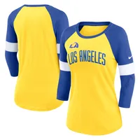 Women's Nike Los Angeles Rams Heather Gold/Heather Royal Football Pride Raglan 3/4-Sleeve T-Shirt