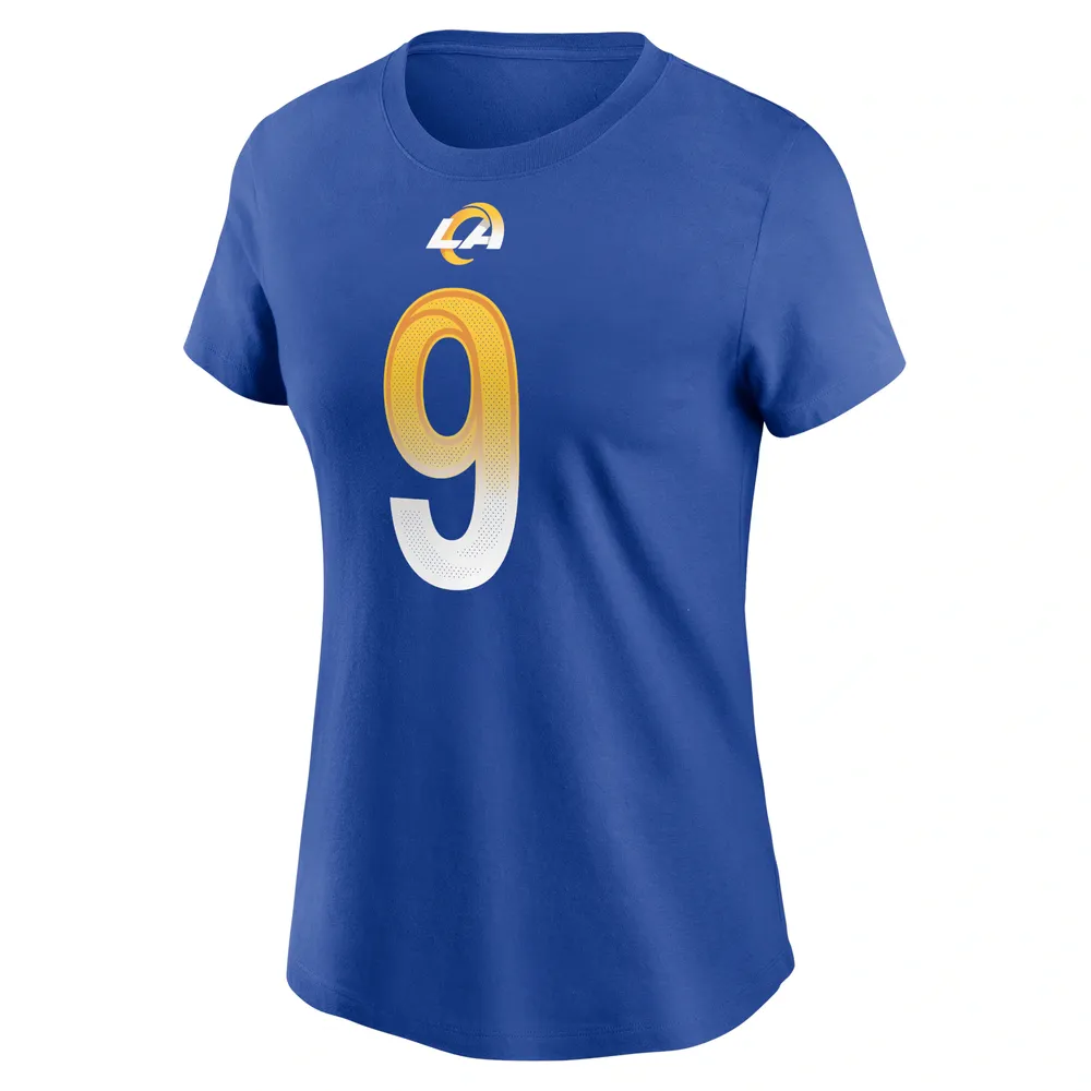 T-shirt avec nom et numéro Nike Matthew Stafford Royal Los Angeles Rams pour femme