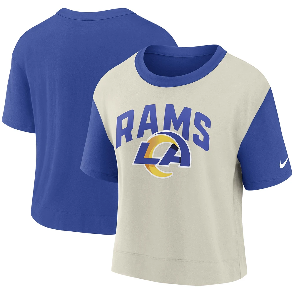 T-shirt tendance Los Angeles Rams Nike Royal/Bone pour femme