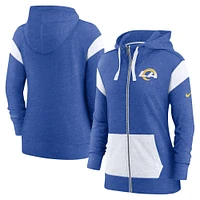 Sweat à capuche léger entièrement zippé Nike Royal/Blanc Los Angeles Rams Monaco pour femme