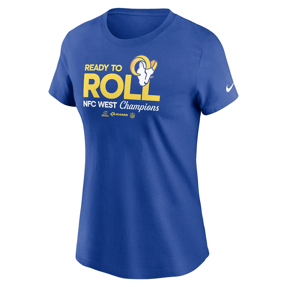 T-shirt Nike Royal Los Angeles Rams 2024 NFC West Division Champions Locker Room Trophy Collection pour femme