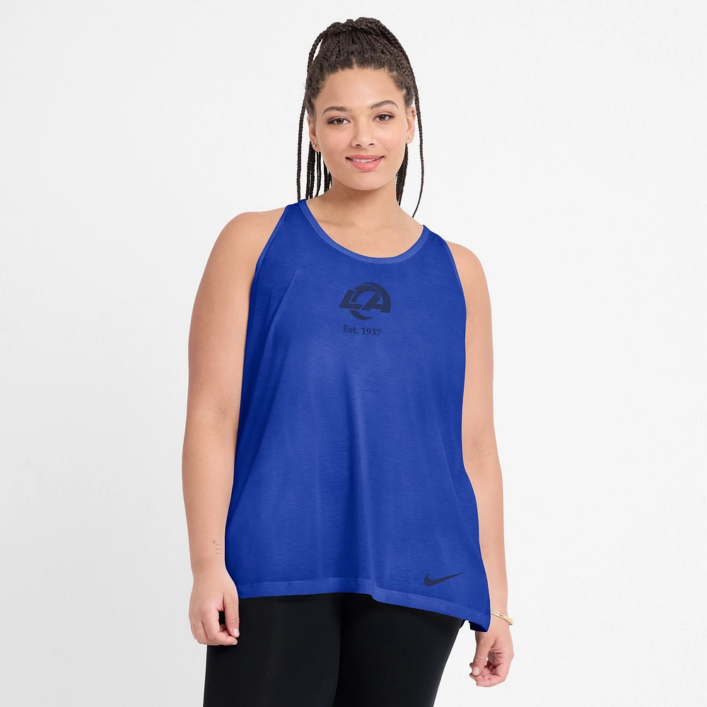 Women's Nike Royal Los Angeles Rams Glory Crisscross Performance Tank Top