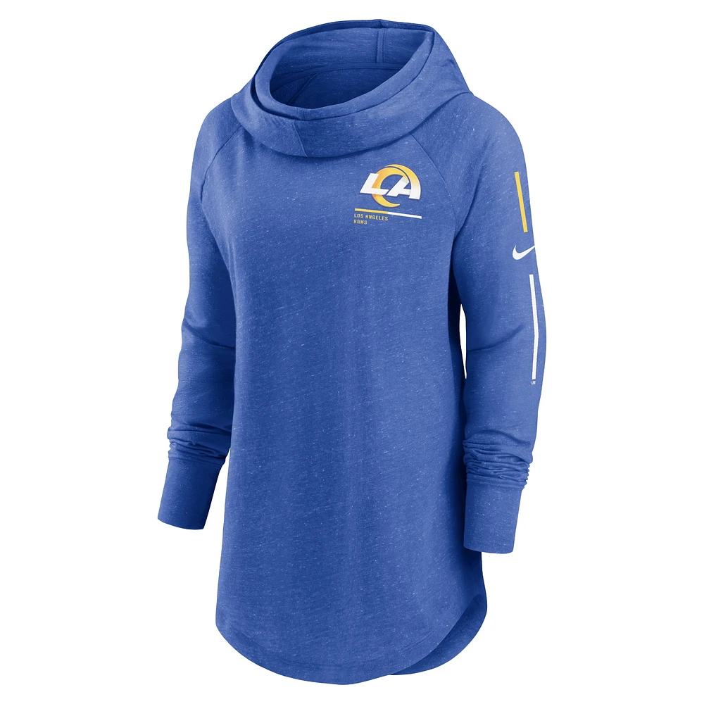 Sweat à capuche léger et col cheminée raglan Nike Royal Los Angeles Rams Minimal Statement pour femme