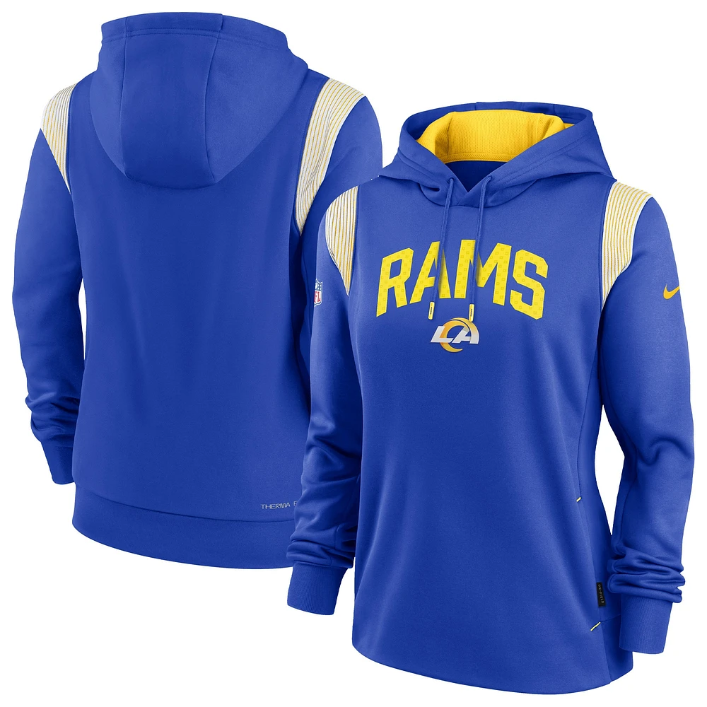 Sweat à capuche Performance Stack Sideline des Los Angeles Rams Nike Royal pour Femme