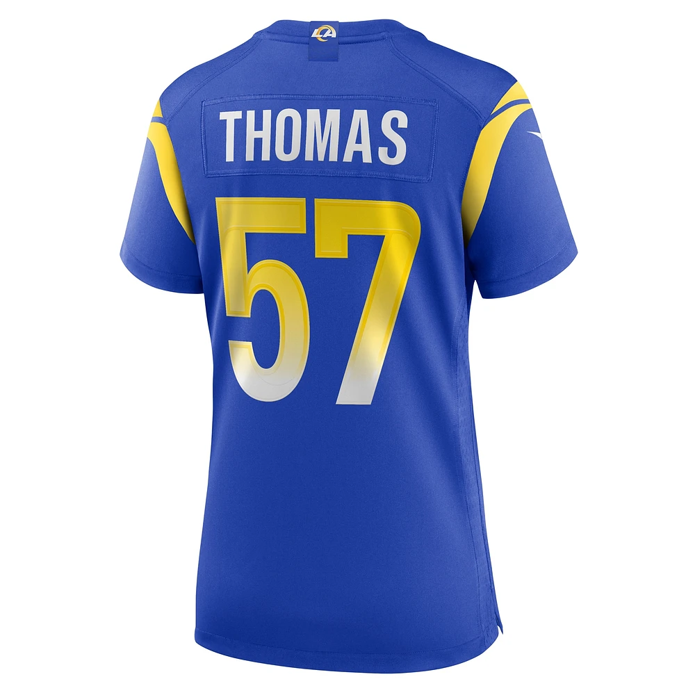 Maillot de match l'équipe Nike Zachary Thomas Royal Los Angeles Rams pour femme