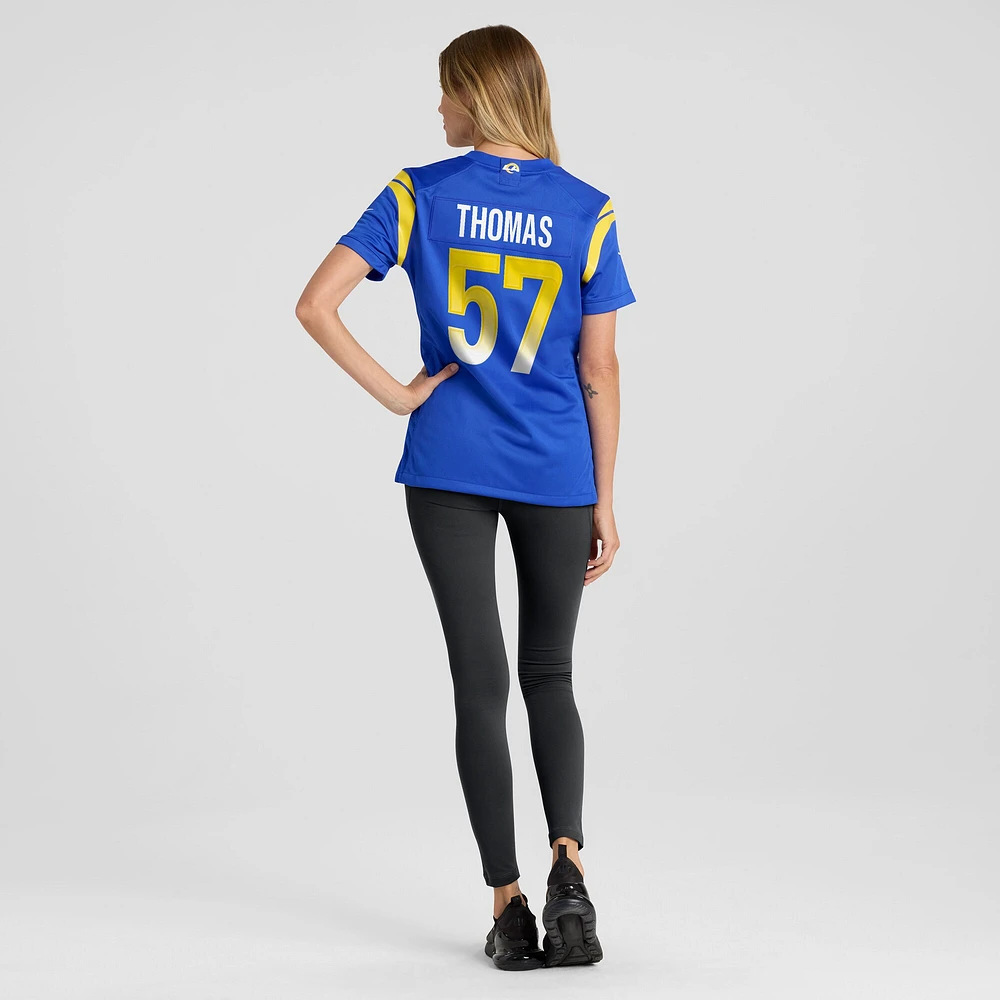 Maillot de match l'équipe Nike Zachary Thomas Royal Los Angeles Rams pour femme