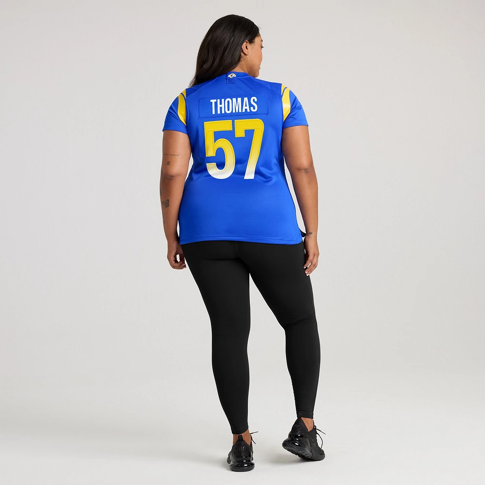 Maillot de match l'équipe Nike Zachary Thomas Royal Los Angeles Rams pour femme