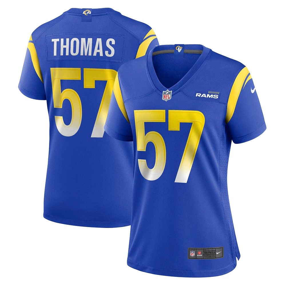 Maillot de match l'équipe Nike Zachary Thomas Royal Los Angeles Rams pour femme