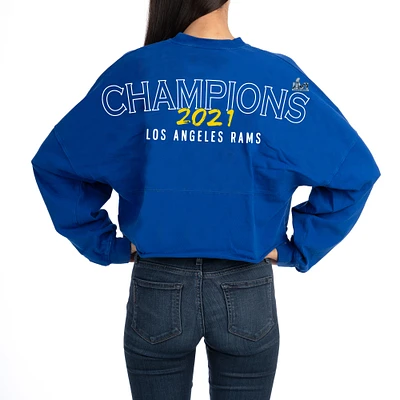 T-shirt court à manches longues pour femme Royal Los Angeles Rams Super Bowl LVI Champions