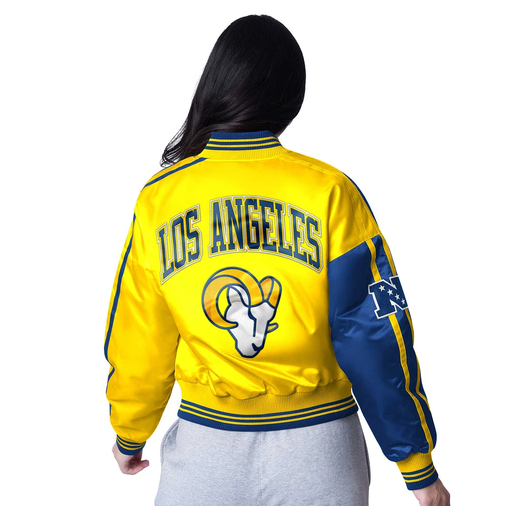 Veste courte en satin à boutons-pression pour femme Starter Royal/Gold Los Angeles Rams Zone Blitz