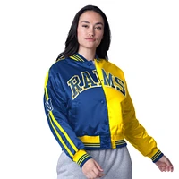 Women's Starter  Royal/Gold Los Angeles Rams Zone Blitz Cropped Full-Snap Satin Jacket