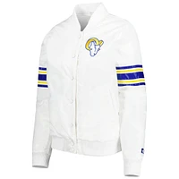 Women's Starter White Los Angeles Rams Line Up Satin Full-Snap Varsity Jacket