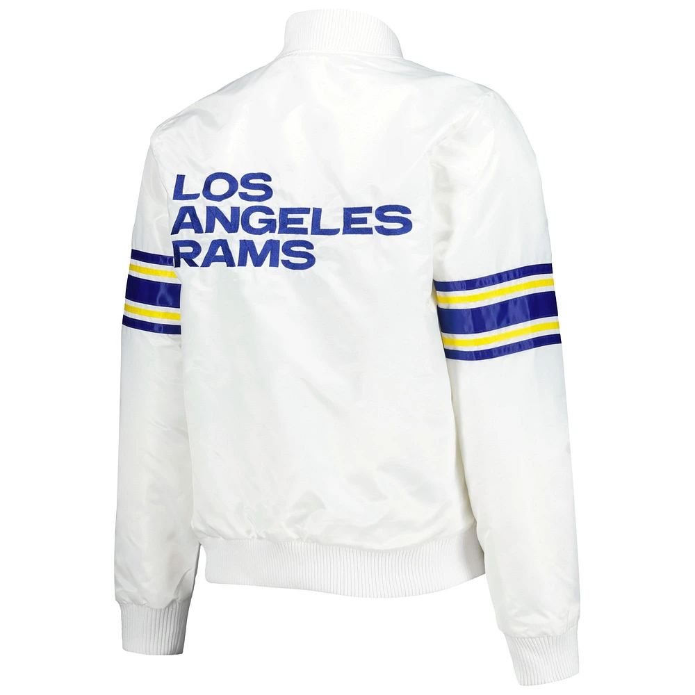 Women's Starter White Los Angeles Rams Line Up Satin Full-Snap Varsity Jacket