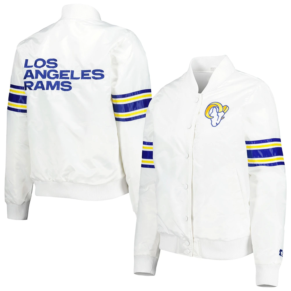 Women's Starter White Los Angeles Rams Line Up Satin Full-Snap Varsity Jacket