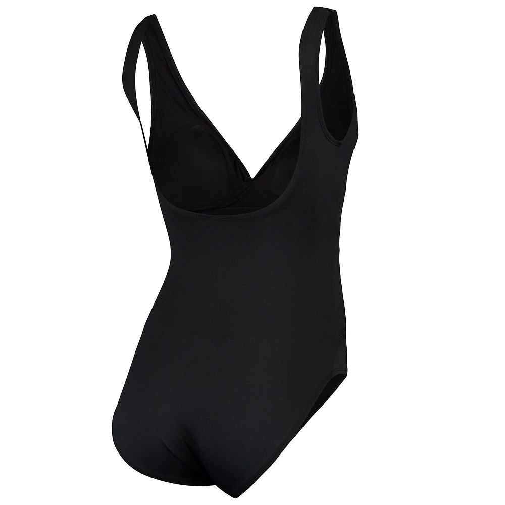 Women's Tommy Bahama Black Los Angeles Rams Pearl Clara Wrap One-Piece Swimsuit