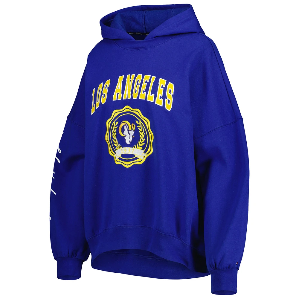 Women's Tommy Hilfiger Royal Los Angeles Rams Becca Drop Shoulder Pullover Hoodie