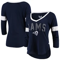 T-shirt raglan à manches 3/4 Touch by Alyssa Milano pour femmes, bleu marine, Los Angeles Rams Ultimate Fan