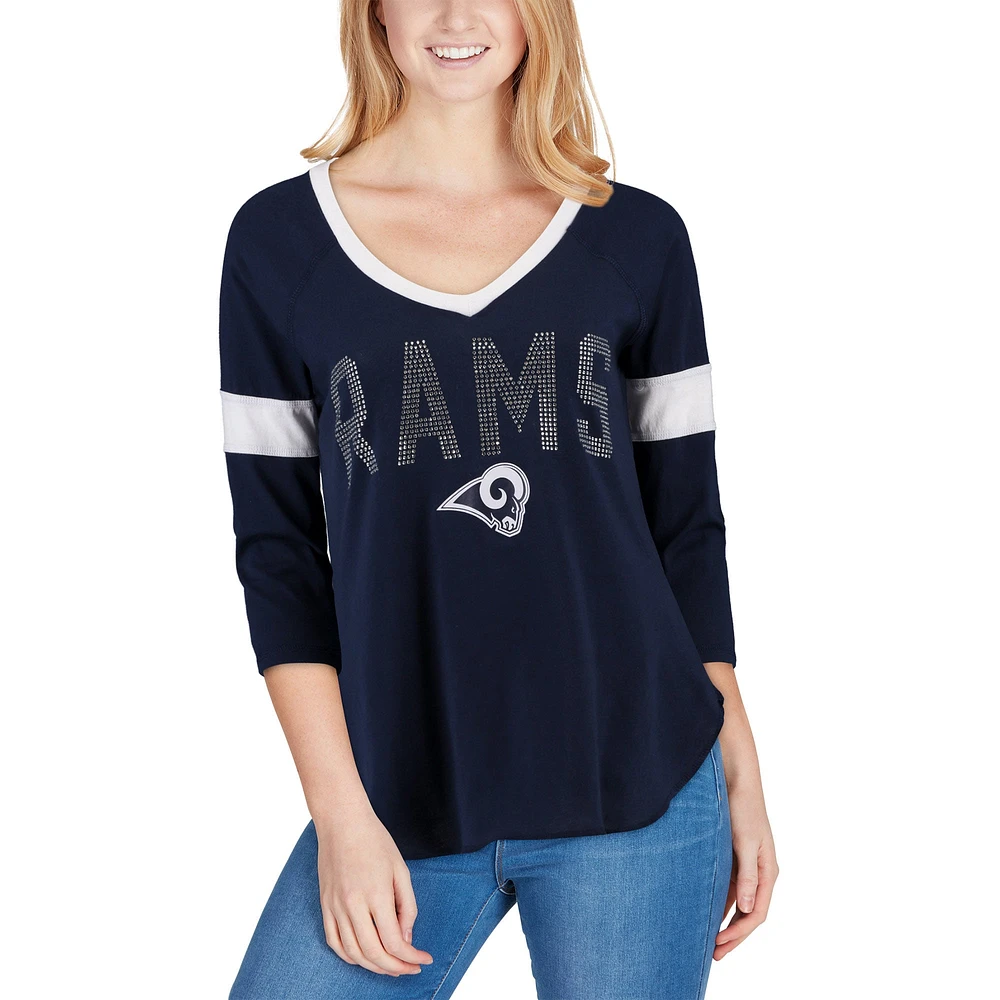 T-shirt raglan à manches 3/4 Touch by Alyssa Milano pour femmes, bleu marine, Los Angeles Rams Ultimate Fan