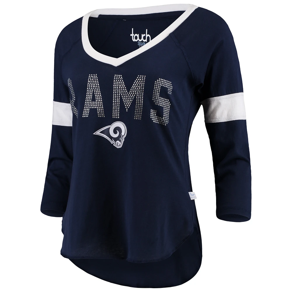 T-shirt raglan à manches 3/4 Touch by Alyssa Milano pour femmes, bleu marine, Los Angeles Rams Ultimate Fan