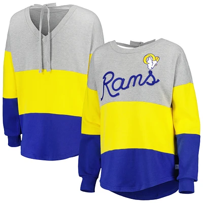 Sweat-shirt Touch Heather Grey/Royal Los Angeles Rams Outfield Deep V-Back Waist Length Pullover pour femme