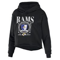 Women's WEAR by Erin Andrews Black Los Angeles Rams Cropped Sponge Fleece Pullover Hoodie