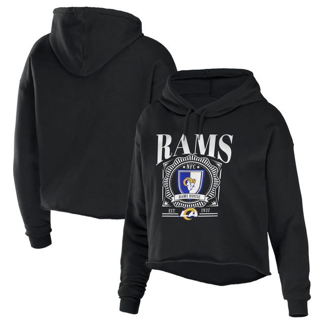 WEAR by Erin Andrews Sweat à capuche court en molleton éponge noir Los Angeles Rams pour femmes