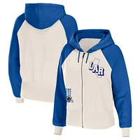 Women's WEAR by Erin Andrews Cream Los Angeles Rams Colorblock Lightweight Full-Zip Hoodie