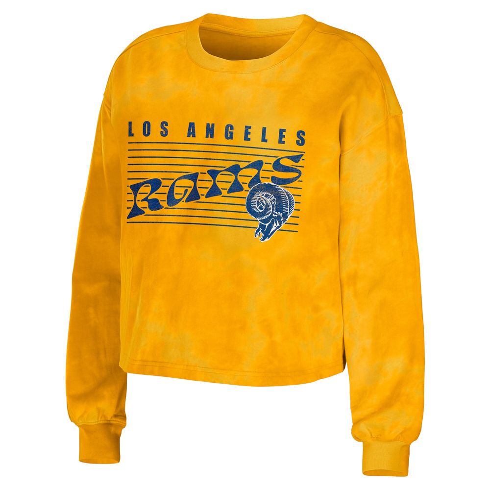 Women's WEAR by Erin Andrews Gold Los Angeles Rams Tie-Dye Cropped Pullover Sweatshirt & Shorts Lounge Set