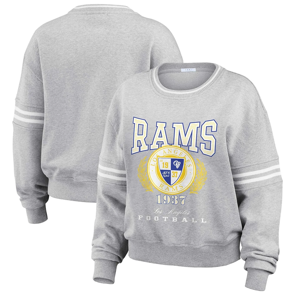 Women's WEAR by Erin Andrews Heather Gray Los Angeles Rams Cropped Pullover Sweatshirt