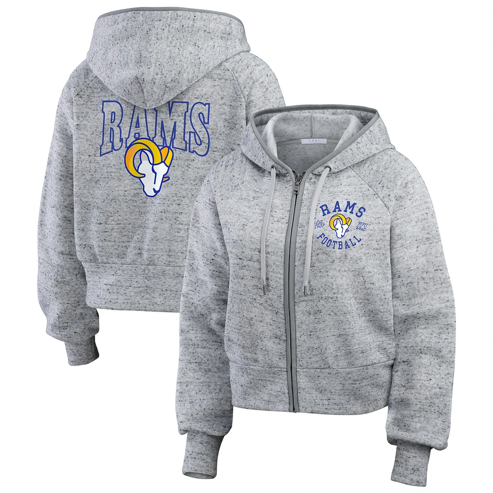 Sweat à capuche court en polaire moucheté gris chiné avec fermeture éclair intégrale WEAR by Erin Andrews pour femme des Los Angeles Rams