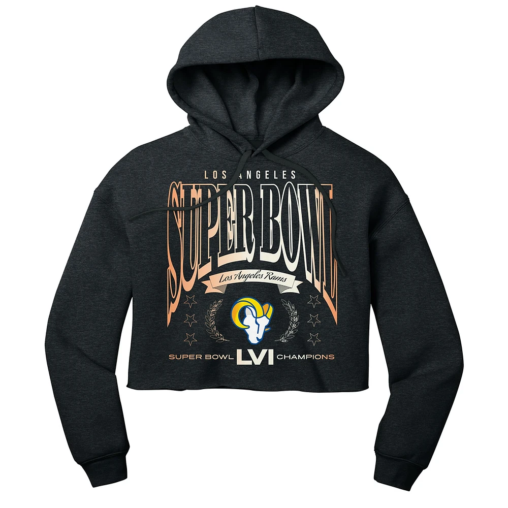 Women's WEAR by Erin Andrews Heathered Charcoal Los Angeles Rams Super Bowl LVI Champions We Are The Champs Cropped Pullover Hoodie