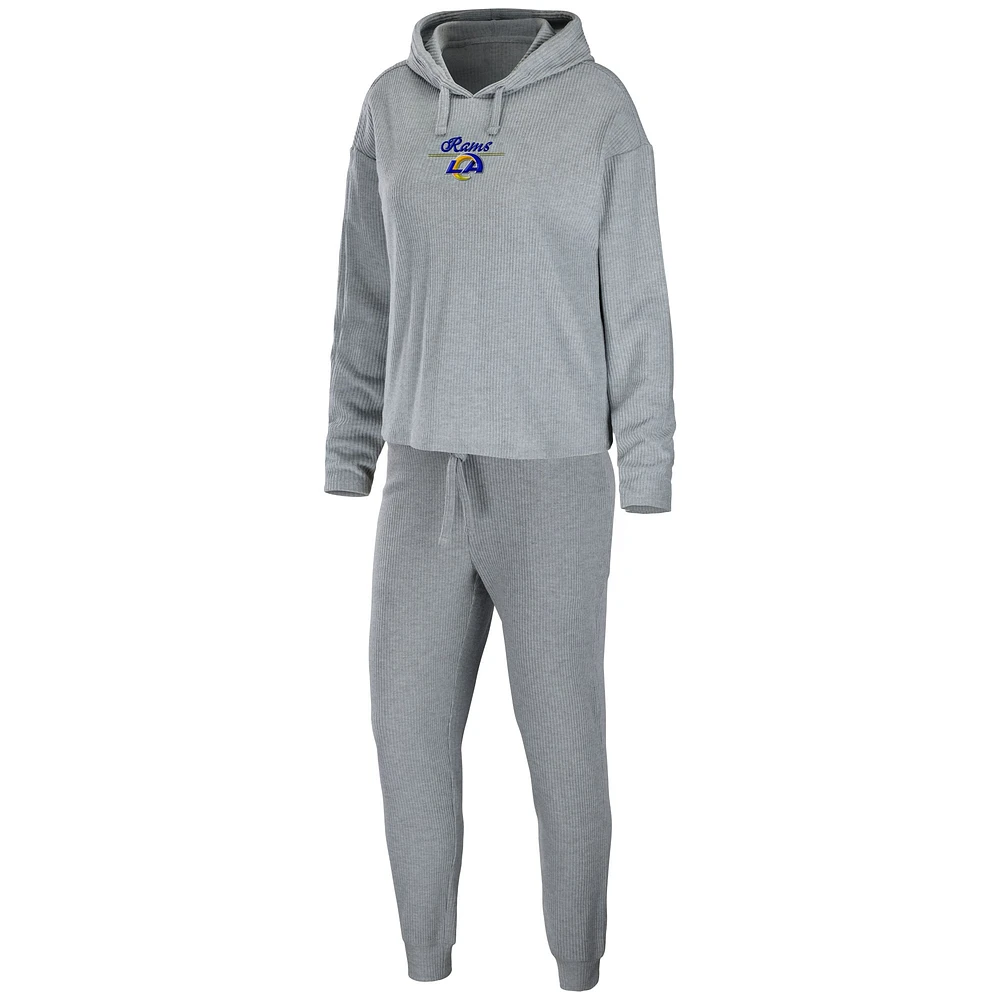 Women's WEAR by Erin Andrews Gris chiné Los Angeles Rams Pullover Hoodie & Pants Lounge Set