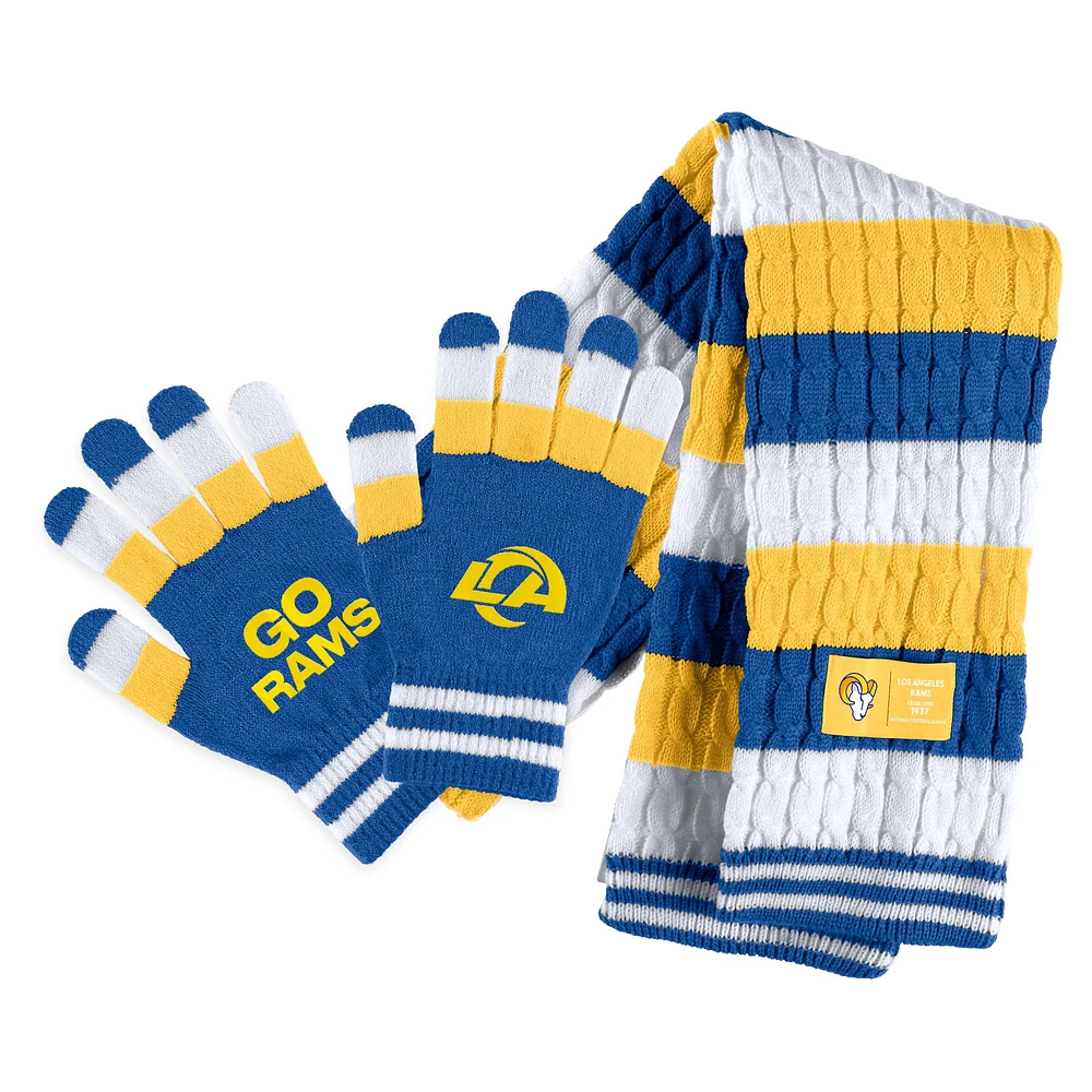 Women's WEAR by Erin Andrews Los Angeles Rams Striped Scarf & Gloves Set