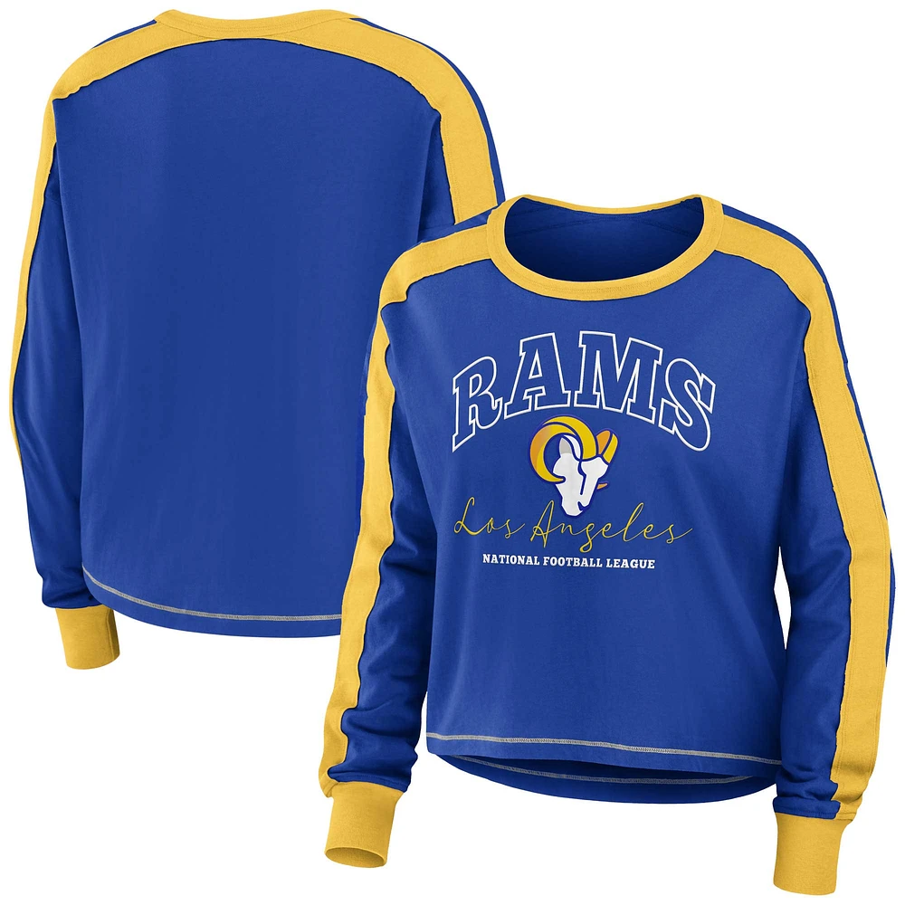 T-shirt court à manches longues et blocs de couleurs Royal/Gold Los Angeles Rams pour femme WEAR by Erin Andrews