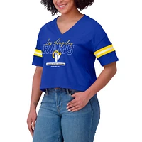 Women's WEAR by Erin Andrews Royal Los Angeles Rams Color Block Boxy Modest Crop V-Neck T-Shirt