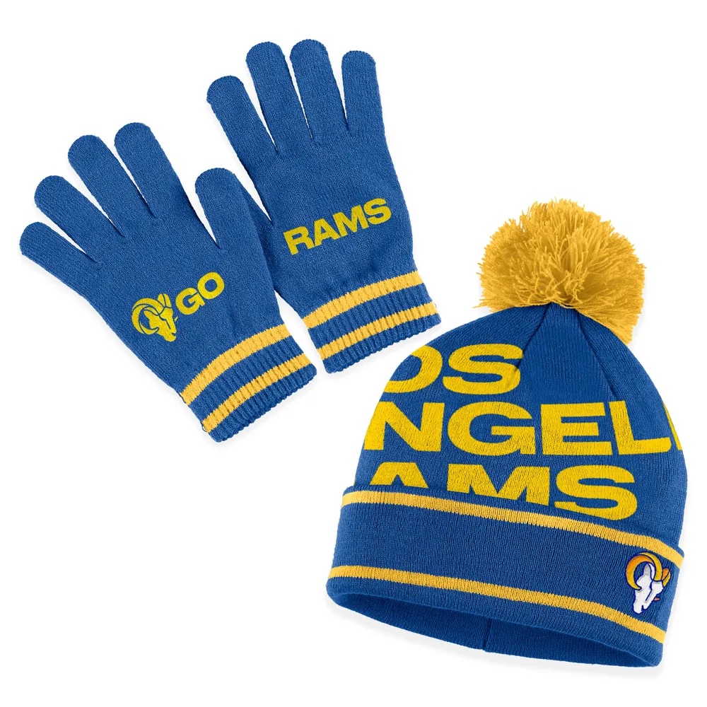 Women's WEAR by Erin Andrews  Royal Los Angeles Rams Double Jacquard Cuffed Knit Hat with Pom and Gloves Set