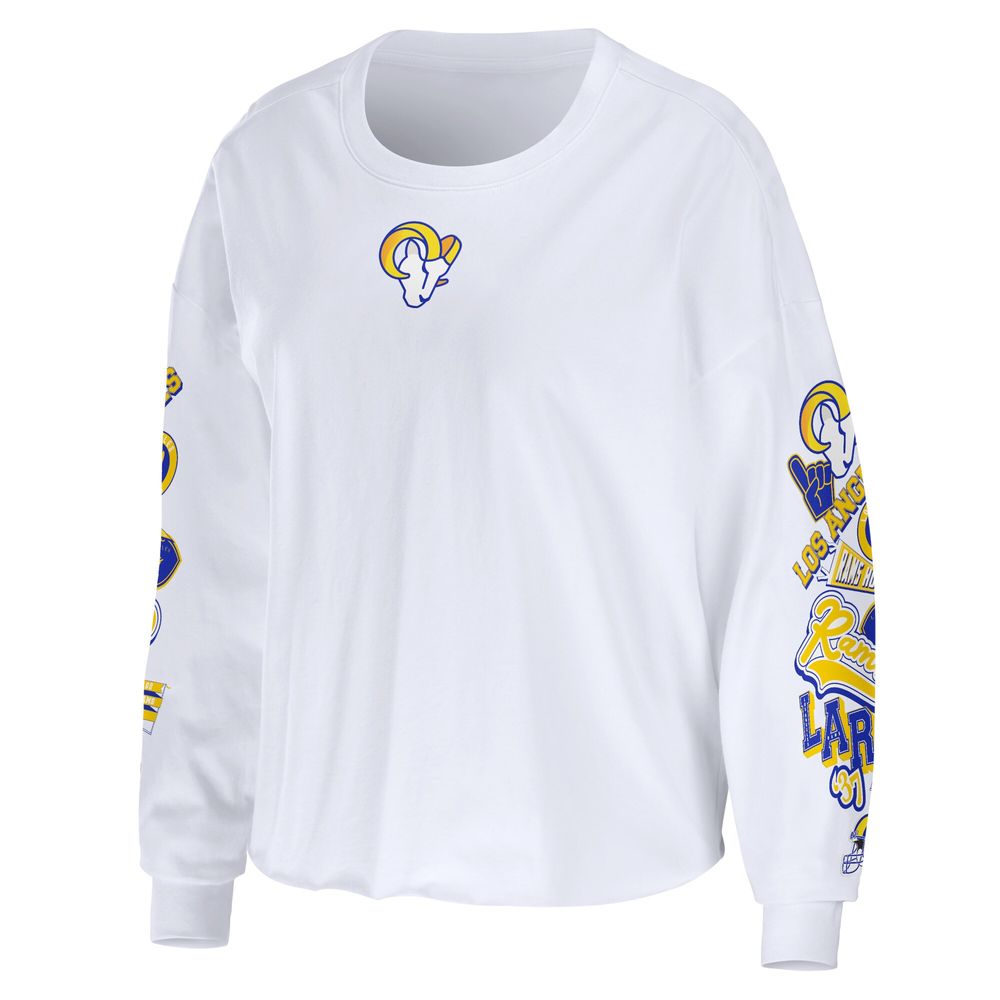 Women's Wear by Erin Andrews White Los Angeles Rams Oversized Pullover Sweatshirt