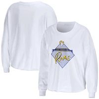 Women's WEAR by Erin Andrews White Los Angeles Rams Domestic Cropped Long Sleeve T-Shirt