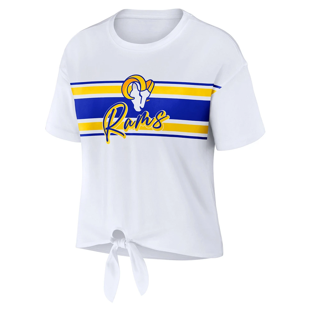 T-shirt rétro à nouer sur le devant blanc Los Angeles Rams WEAR by Erin Andrews pour femme